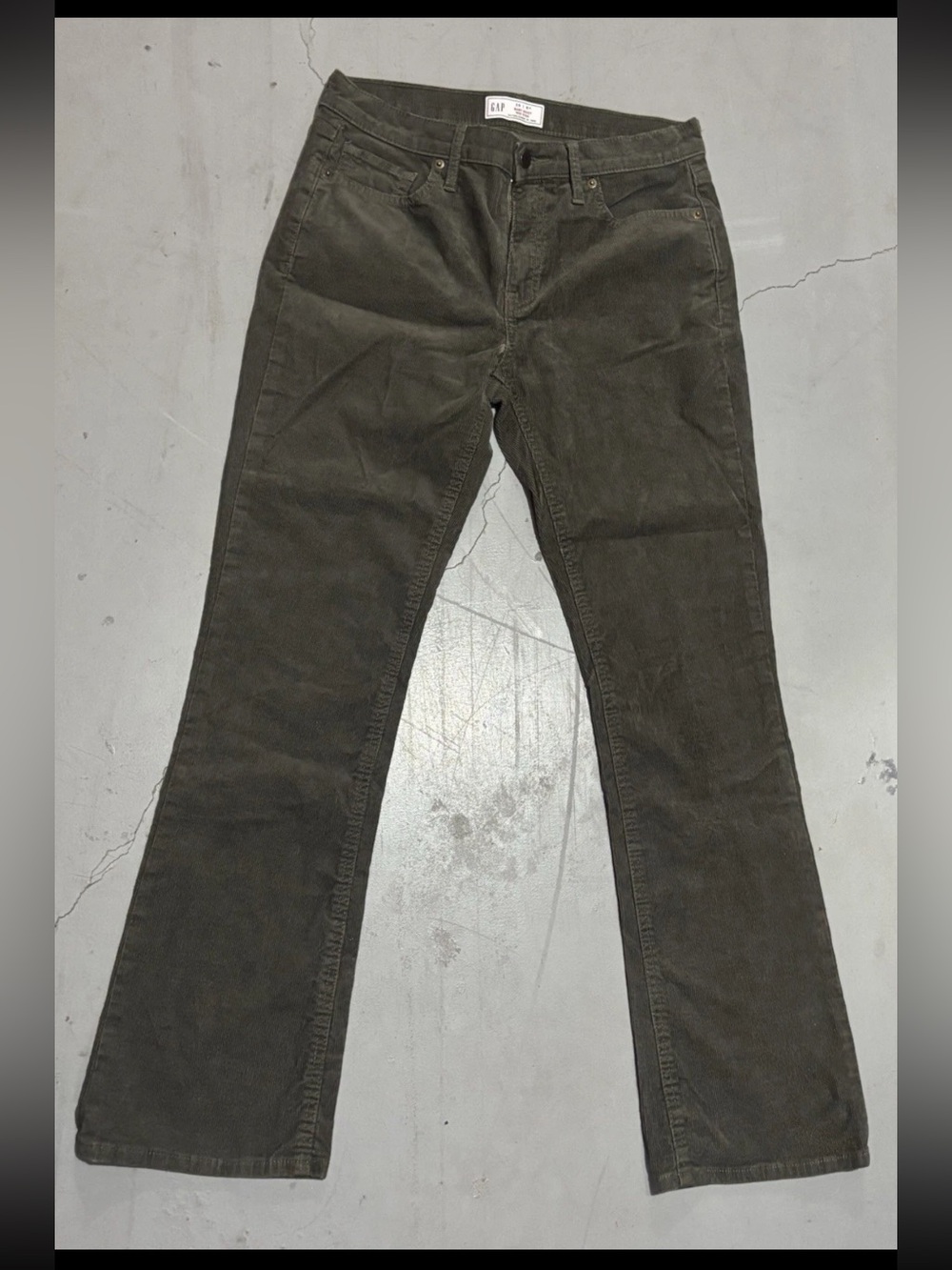 Gap Y2K Baby Boot Mid Rise Corduroy Pants Woman’s SZ.28/6R Drab Green